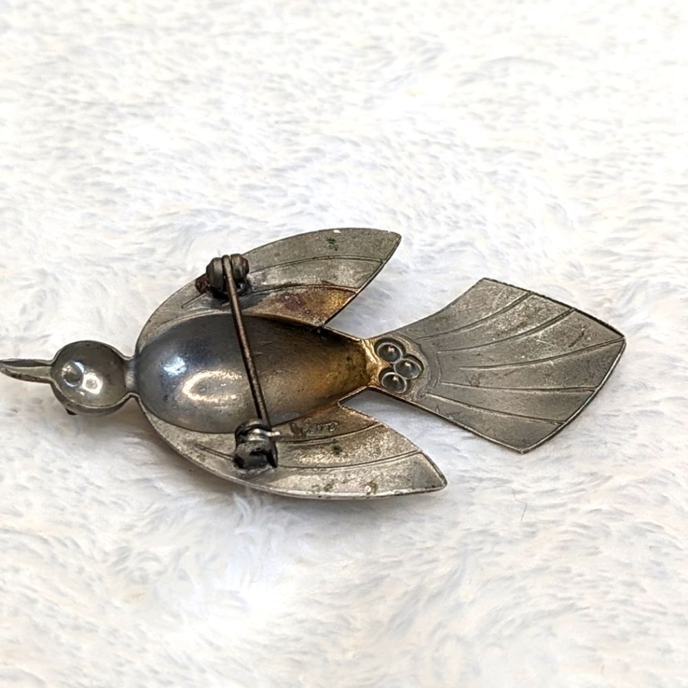 Vintage Rare Coro Swallow Bird Brooche w/ Rhinestone Accents - Picture 6 of 13